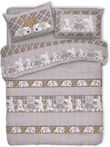 Parure Copripiumino Matrimoniale e Singolo 100% Cotone | Peluche Beige